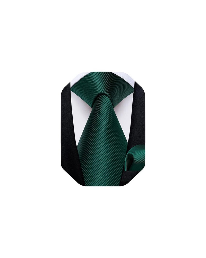 DiBanGu Mens Solid Color Tie and Pocket Square Set Woven Silk Plain Necktie & Handkerchief for Men Wedding Party Formal, Emerald Green - Image 1